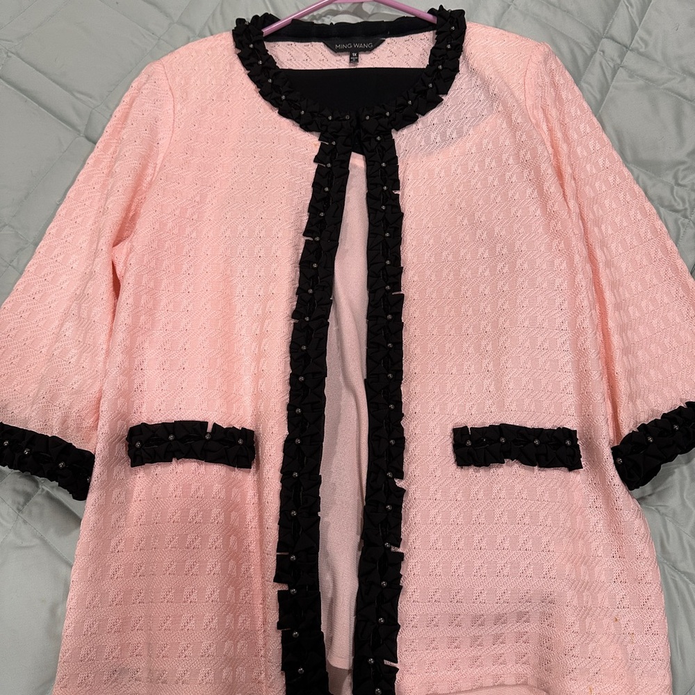Ming Wang Pink Knit Jacket with Black Accents